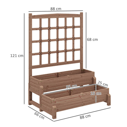 Outsunny 2-Tier Raised Garden Bed with Trellis, Wooden Elevated Planter Box with Drainage Holes, Outdoor Raised Planter for Climbing Plants, Fruits, Vegetables, Flowers, Brown 