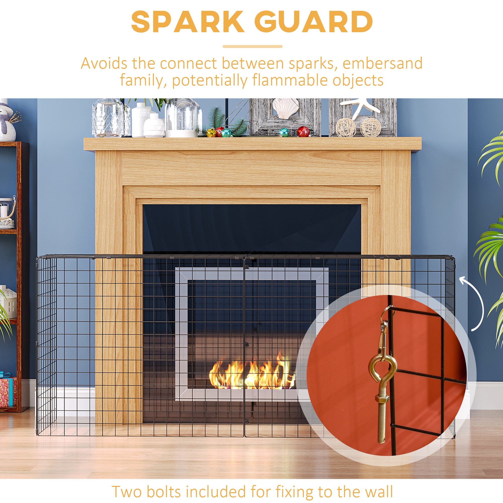 HOMCOM Extendable Fire Guard Screen, Freestanding Fire Screen Spark Guard, Folding Fireplace Cover, Wire Mesh, 81.5-160cm, Black 