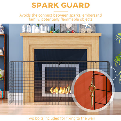 HOMCOM Extendable Fire Guard Screen, Freestanding Fire Screen Spark Guard, Folding Fireplace Cover, Wire Mesh, 81.5-160cm, Black 