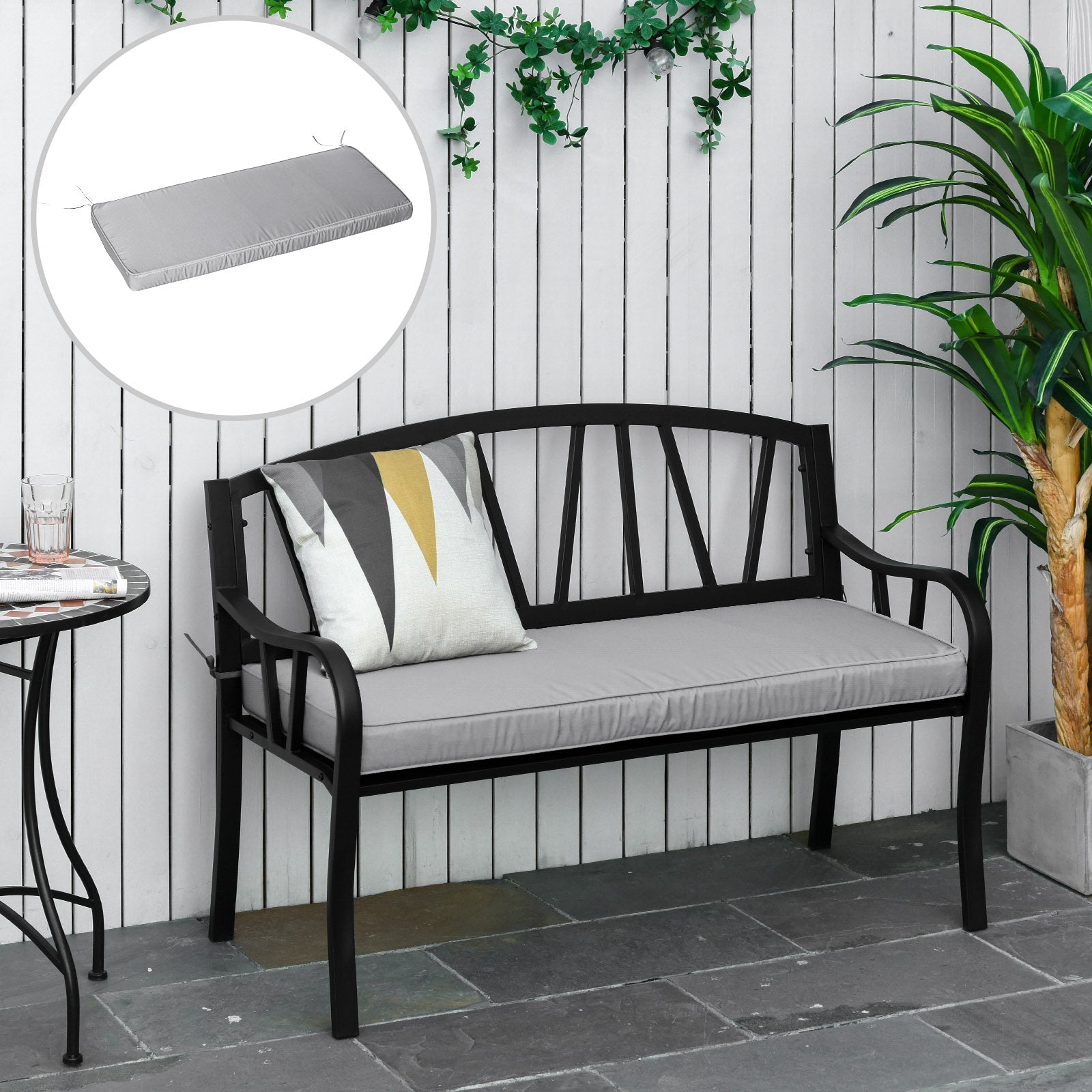 Outsunny 2 Seater Garden Bench Cushion -Light Grey 