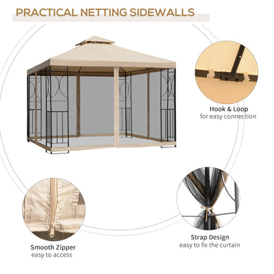 Outsunny 3(m) x 3(m) Garden Gazebo, Double Roof Outdoor Gazebo Canopy Shelter with Netting, Solid Steel Frame for Garden, Lawn, Backyard and Deck 