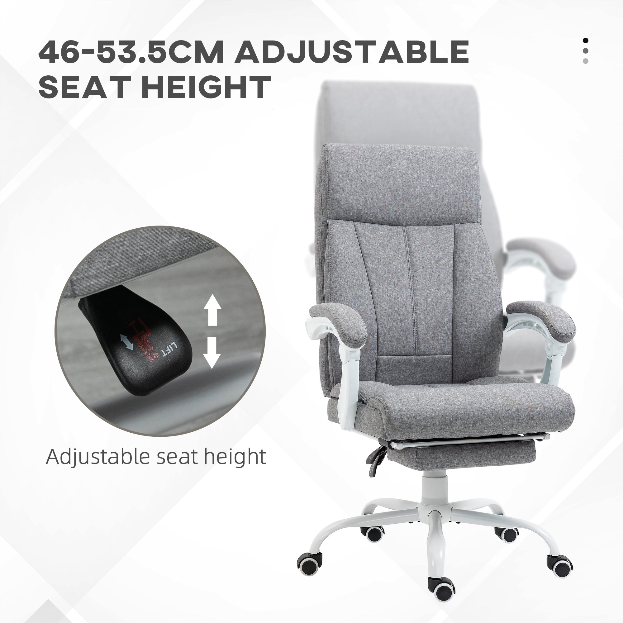 Vinsetto Office Chair, Ergonomic Desk Chair, Fabric Work Study Chair with 155\'c2\'b0 Reclining Back and Footrest, Adjustable Height and Swivel Wheels, Grey