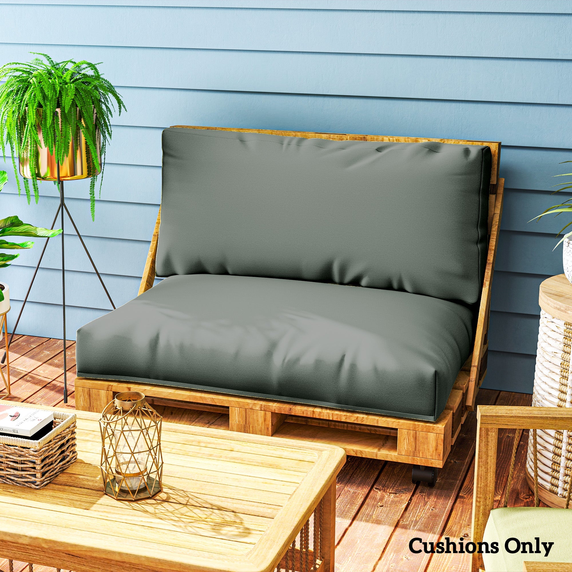 Outsunny 2 Seater Pallet Furniture Cushions Pallet Cushions, UPF20+ 220gsm Fabric, 20 cm Thick Outdoor Seat Pads, Charcoal Grey 
