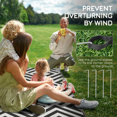 Outsunny Reversible Outdoor Rug, Plastic Straw Mat w/ Carry Bag Ground Stakes for Garden RV Picnic Beach Camping 182x274cm Black 