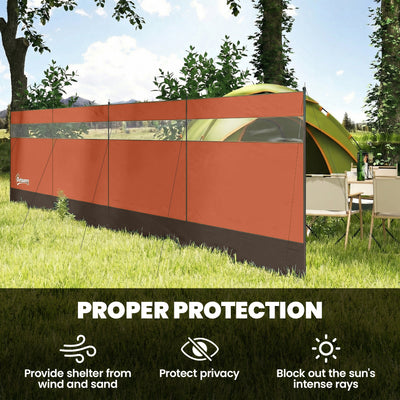 Outsunny Camping Windbreaker with Clear Windows, Carry Bag and Steel Poles, for Beach Caravan Campervan, 725 x 140cm, Orange 