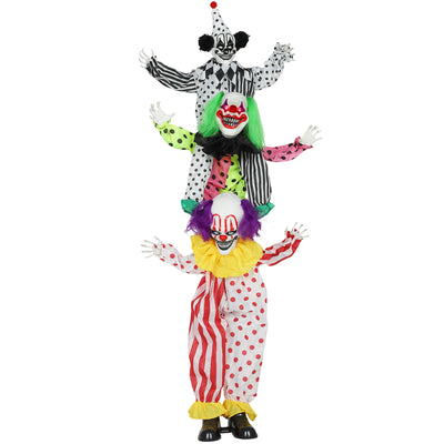 Outsunny Life Size Stackable Halloween Animated Clown with Red Light Up Eyes, Sound Activated Scary Halloween Decorations, Battery Operated, Indoor Party Props 