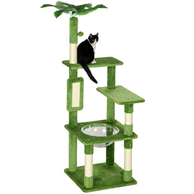 PawHut 142cm Cat Tree Tower, with Scratching Post, Hammock, Toy Ball, Platforms - Green 