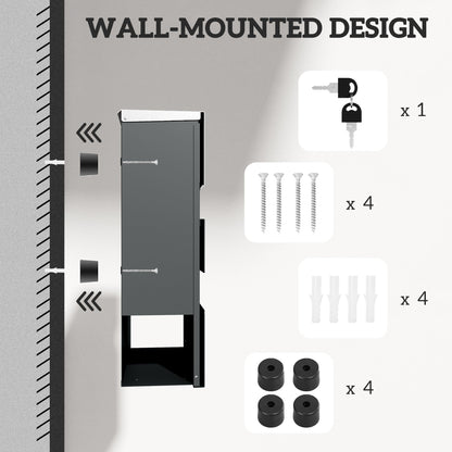 HOMCOM Locking Galvanised Steel Letterbox - Charcoal Grey/Black 