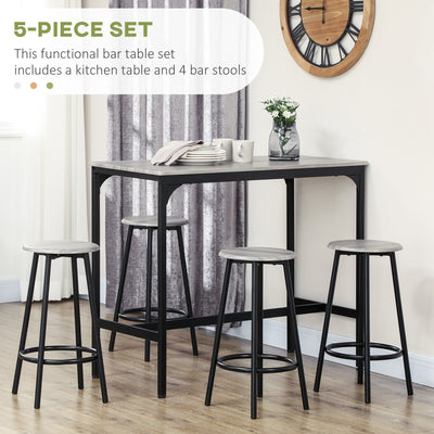 HOMCOM Five-Piece Industrial-Style Bar Table Set - Grey/Black 