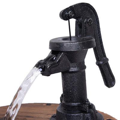 Outsunny Wood Barrel Patio Water Fountain Electric Pump Garden Decorative Ornament with Flower Planter Decor 