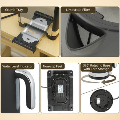 HOMCOM Sleek Textured Kettle and Toaster Set - Black 