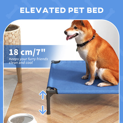 PawHut Raised Dog Bed Cat Elevated Lifted Portable Camping w/ Metal Frame Blue (Medium) 