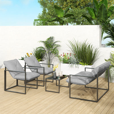 Outsunny Four-Piece Relaxed Back Garden Dining Set - Black/Light Grey 