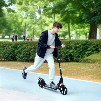 AIYAPLAY Kids Scooter with 4 Levels Adjustable Handlebar, Dual Brake System, 200mm Wheels, ABEC-7 Bearings, Black 