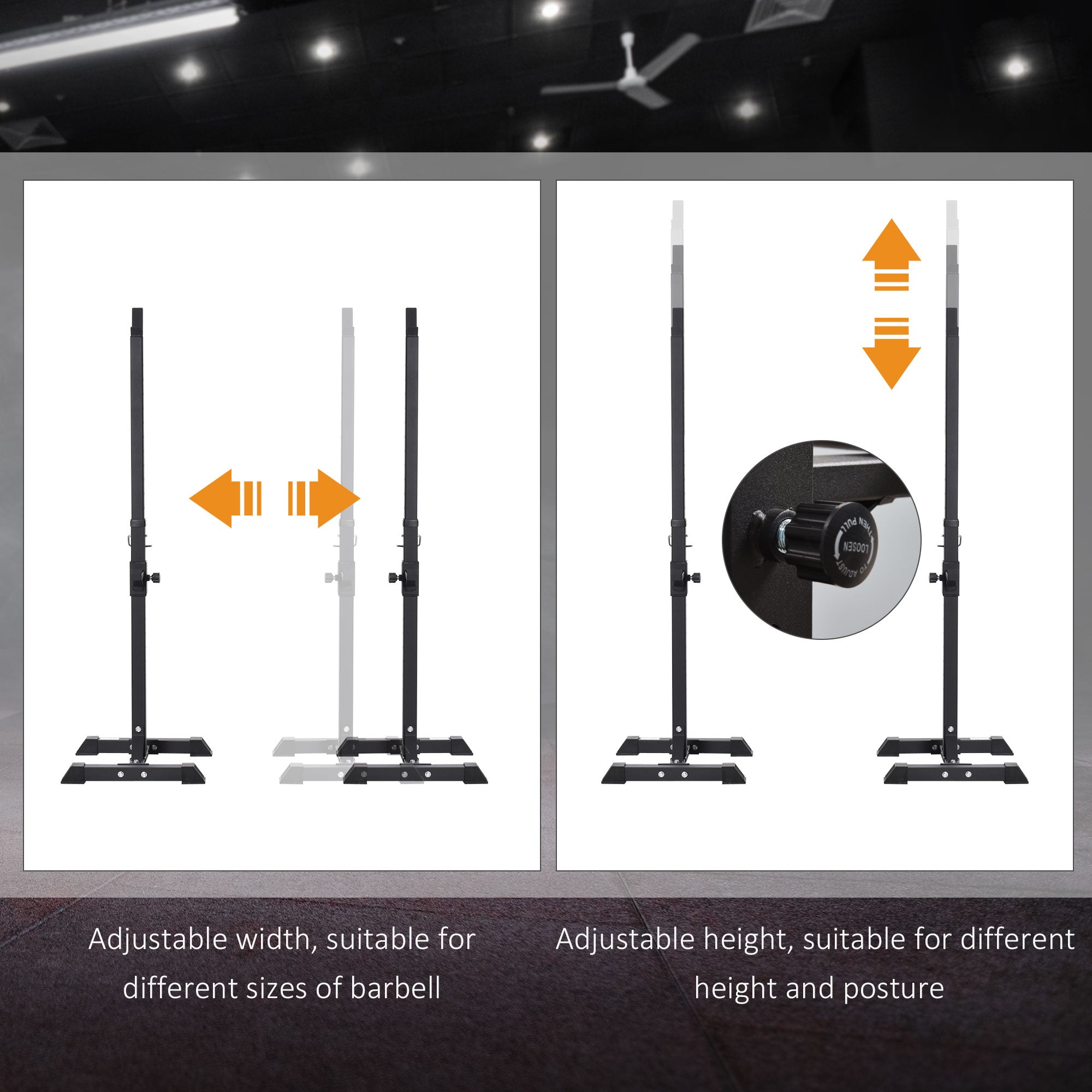 HOMCOM Adjustable Squat Rack, Weight Strength Training Bench Press Rack Barbell Rack Power Rack Weight Bench Supporter for Home Gym Exercise, Max Load 150kg, 124-154cm 