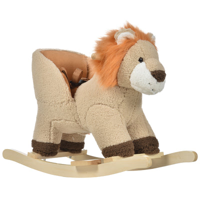 HOMCOM Kids Children Rocking Horse Plush Ride On Lion Seat w/ Sound Wood Base Seat Safety Belt Toddler Baby Toy for 18-36 Months Brown 