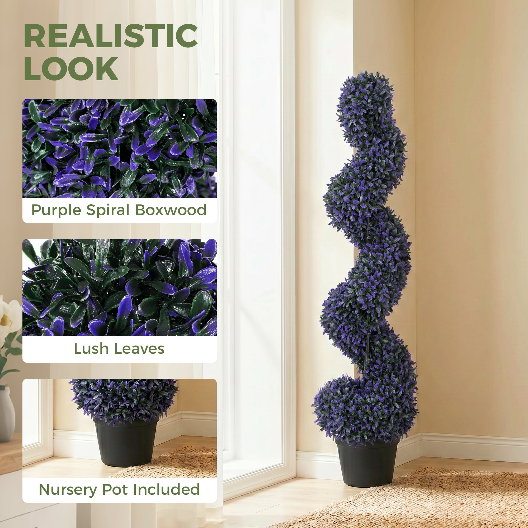 HOMCOM Decorative Artificial Plants Set of 2, UV Resistant Fake Plants in Pot for Indoor Outdoor Decor, 120 cm, Purple