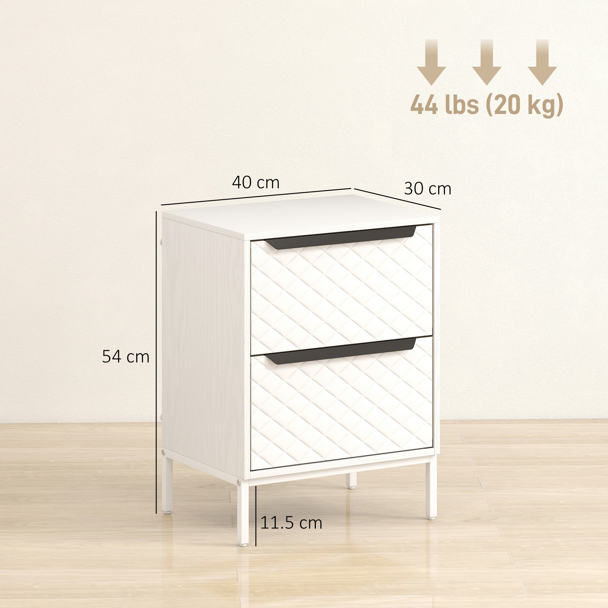 HOMCOM Chest of Drawers, Dresser with 2 Fabric Drawers and Aluminium Handles - White 