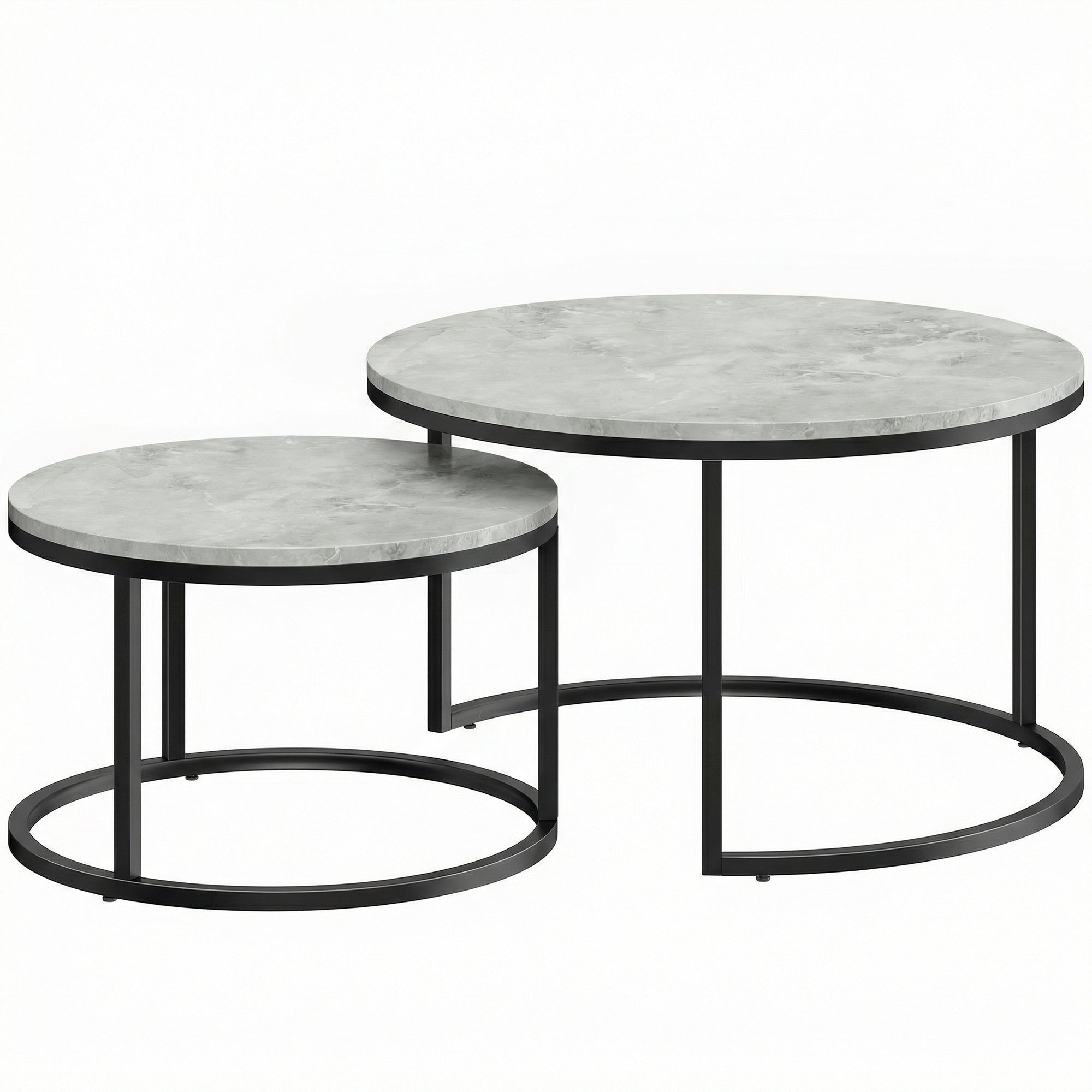 HOMCOM Set of Two Marble-Effect Stacking Tables - Grey 