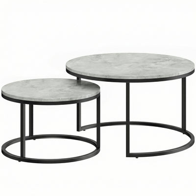 HOMCOM Set of Two Marble-Effect Stacking Tables - Grey 