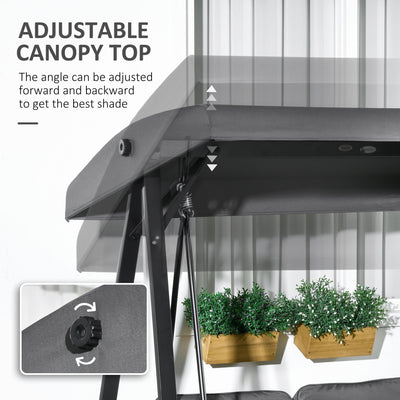 Outsunny Two-Seater Garden Swing Bench, with Adjustable Canopy - Dark Grey 