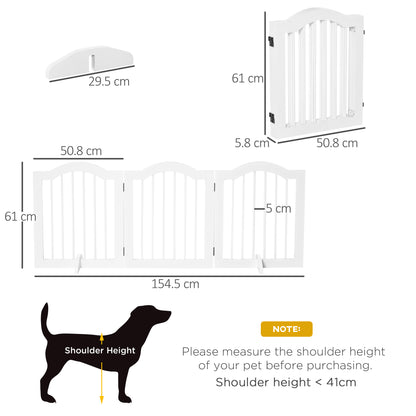 PawHut 3 Panels Dog Gate w/ Support Feet Fence Safety Barrier Freestanding Wood White 