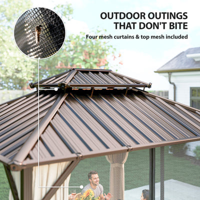 Outsunny 3x3.6 m Hardtop Gazebo Canopy with UPF50+ Double Galvanised Steel Roof, Aluminium Garden Gazebo Permanent Pavilion, Brown 