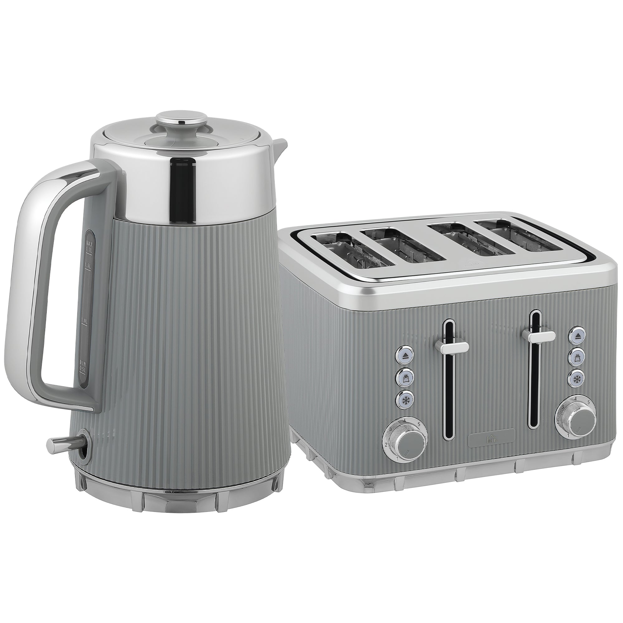 HOMCOM Electric Stainless Steel Kettle and Toaster Set, 3000W 1.7L UK Strix Thermostat Fast Boil Kettle w/ Limescale Filter, Cool Touch Body, 4 Slice Toaster with 7 Browning Levels, Crumb Tray, Tan