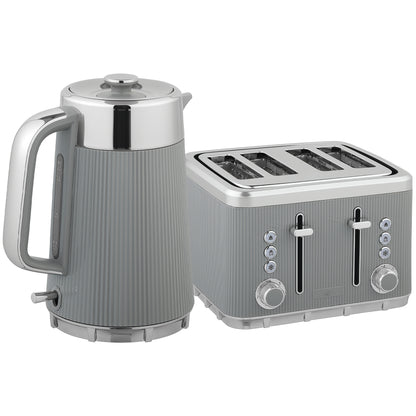 HOMCOM Electric Stainless Steel Kettle and Toaster Set, 3000W 1.7L UK Strix Thermostat Fast Boil Kettle w/ Limescale Filter, Cool Touch Body, 4 Slice Toaster with 7 Browning Levels, Crumb Tray, Tan