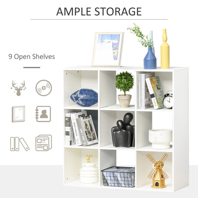 HOMCOM 3-tier 9 Cubes Storage Unit Particle Board Cabinet Bookcase Organiser Home Office Shelves White 