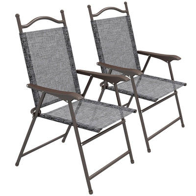 Outsunny Set of Two Folding Garden Chairs, with Fabric Mesh Seats - Grey 