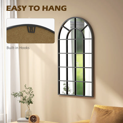 HOMCOM 110 x 62 cm Arched Decorative Wall Mirror for Bedroom Living Room, Modern Window Bathroom Mirror for Home Decor 