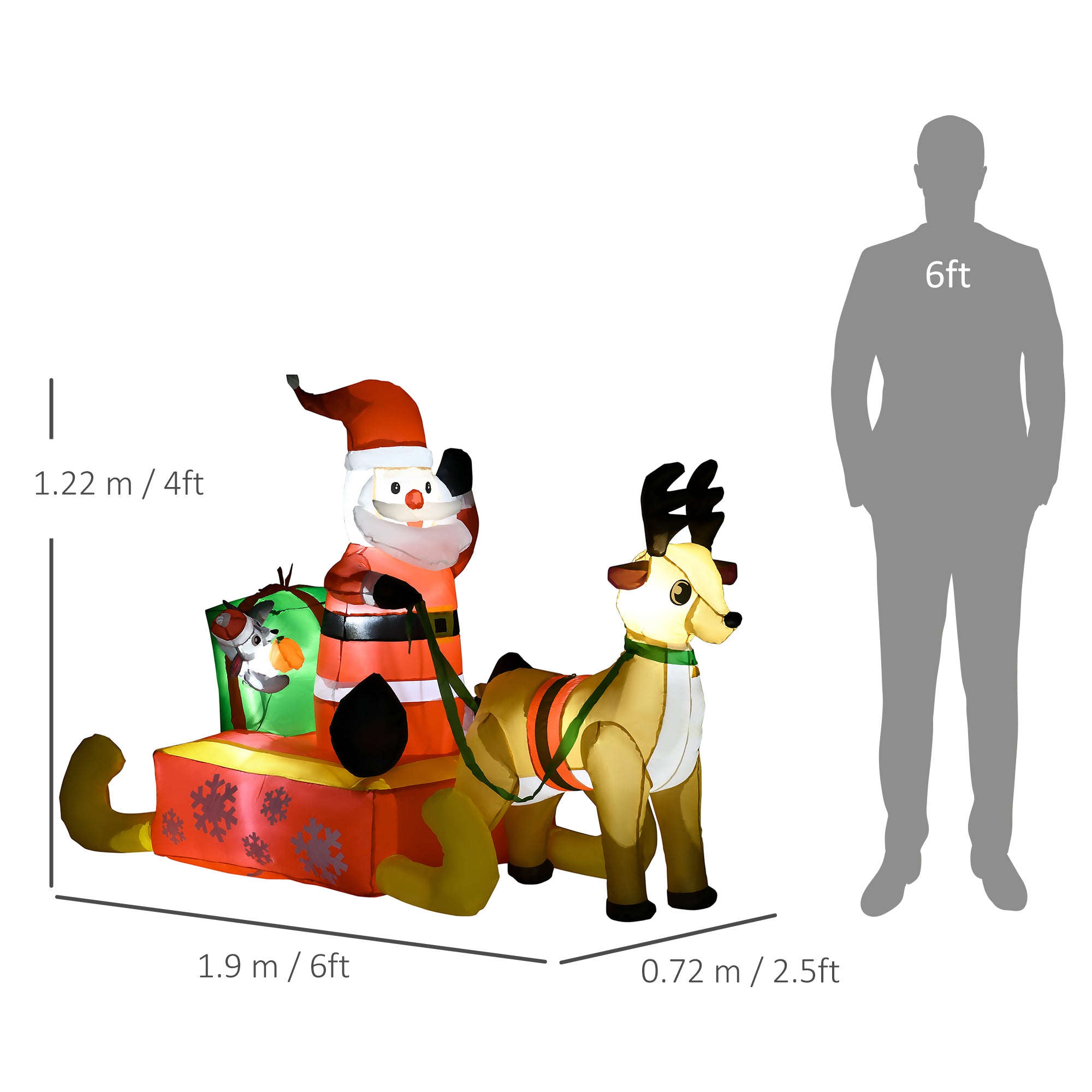 HOMCOM 4ft Christmas Inflatable Santa Claus Sledge Sleigh Reindeer Blow Up Decoration Xmas Décor for Garden 