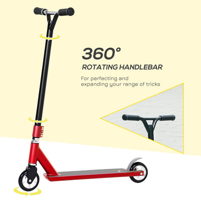 HOMCOM Stunt Scooter, 360° Entry Level Tricks Scooter w/ Lightweight Aluminium Deck and ABEC 7 Bearing, For Age 14+ Beginners, Red 
