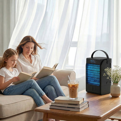 HOMCOM Portable Air Conditioner, 4-in-1 Mini Air Cooler with 4 Wind Speed, 2 Cool Mist, RGB 7 LED Light, Black 