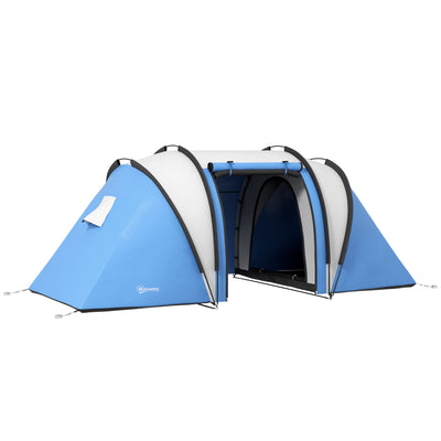Outsunny Camping Tent with 2 Bedrooms and Living Area, 3000mm Waterproof Family Tent, for Fishing Hiking Festival, Blue 