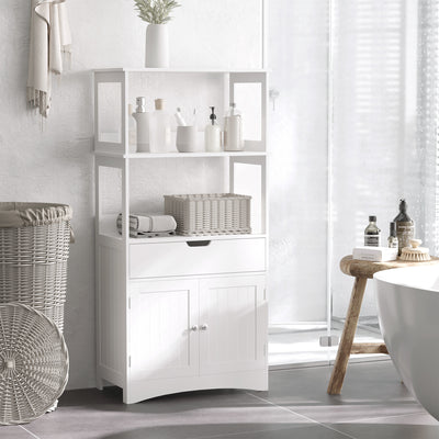 kleankin Bathroom Floor Cabinet, Free Standing Kitchen Cupboard with Shelves, Drawer and Doors, Storage Organizer for Living Room, White 