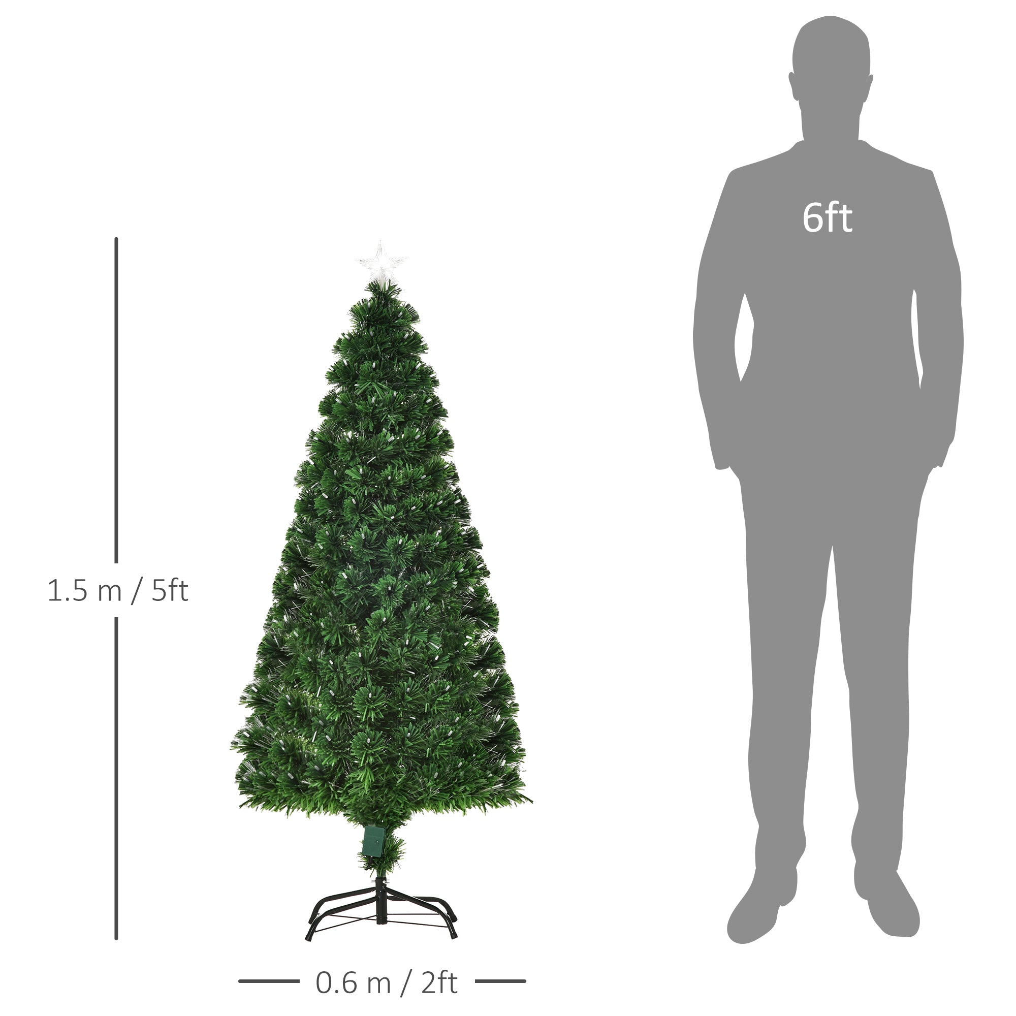 HOMCOM 5FT Pre-Lit Artificial Christmas Tree w/ Lights Star Topper Metal Base Home Seasonal Decoration 