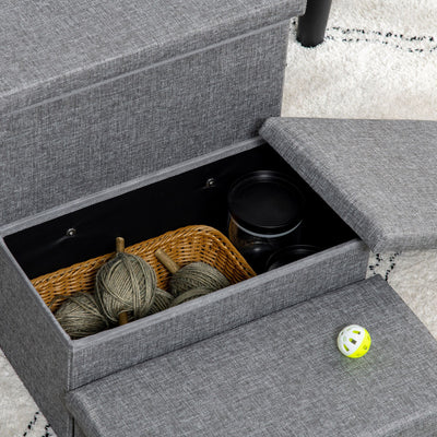 PawHut 3 Steps Pet Stairs, with Storage Boxes, for Bed, Couches - Grey 