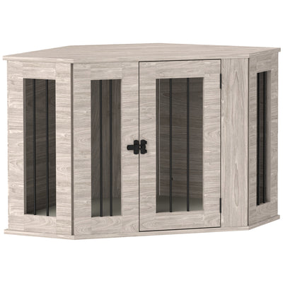 PawHut 2 in 1 Dog Crate Furniture Side Table, with Cushion, 104 x 55 x 63cm - Walnut Brown 