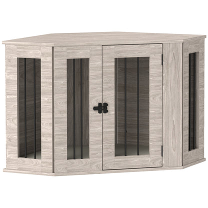 PawHut 2 in 1 Dog Crate Furniture Side Table, with Cushion, 104 x 55 x 63cm - Walnut Brown 