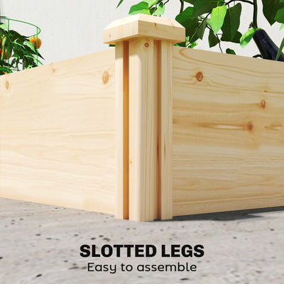 Outsunny Raised Garden Bed, Wooden Planter Box with Divider and Open Bottom for Flowers, Herbs, Vegetables, DIY Painting 