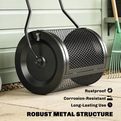 Outsunny Compost Spreader, 20" Peat Moss Spreader with Detachable U-Shaped Handle and Metal Mesh Basket 