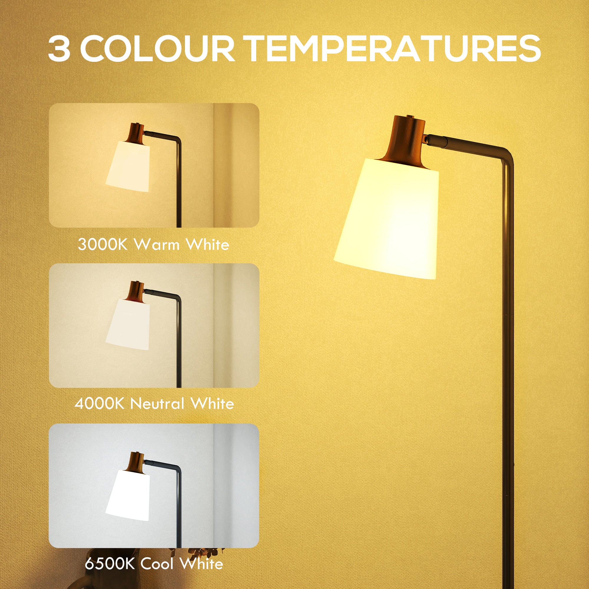 HOMCOM Floor Lamp with 350° Rotatable Head, Modern Standing Lamp with 3000K/4000K/6500K Colour Temperatures for Living Room Bedroom Office, Black 