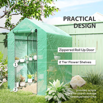 Outsunny 120 x 186cm Walk-In Greenhouse, with Shelves - Green 