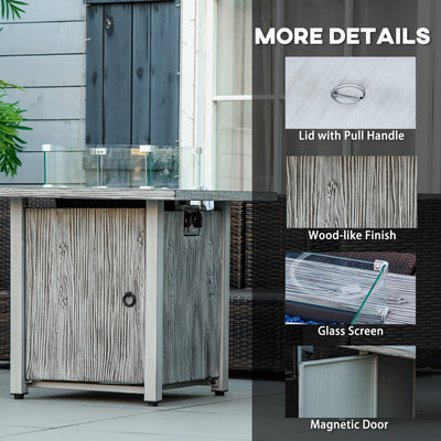Outsunny 71cm 50,000 BTU Gas Fire Pit Table with Cover and Glass Screen - Grey 