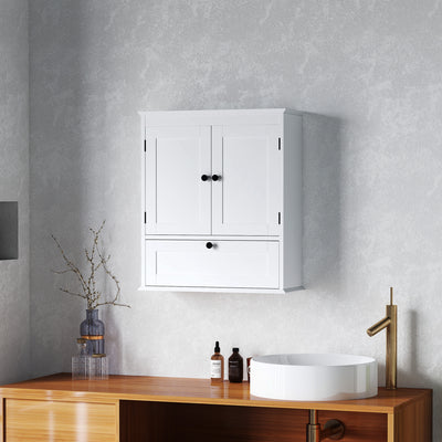 HOMCOM Bathroom Wall Cabinet with Adjustable Shelf and Recessed Doors, White 