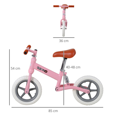 HOMCOM 12" Kids Balance Bike No Pedal Bicycle EVA Tire Adjustable Seat Toddler Training Bike W/ Shock Absorber 2 - 5 Years Gift for Boys Girls Pink 
