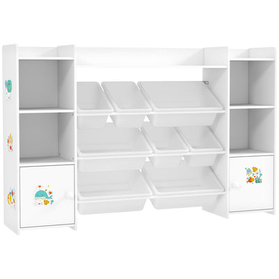 AIYAPLAY Kids Toy Organizers and Storage with 8 Removable Storage Bins and Bookshelf, White 