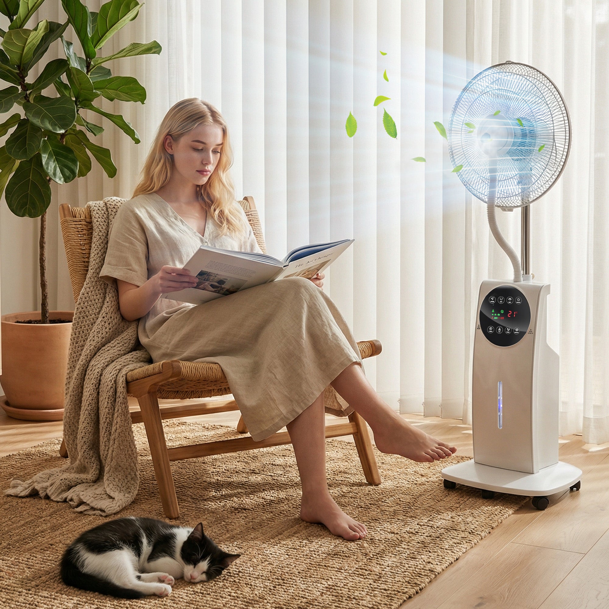 HOMCOM 135cm Pedestal Fan with Water Mist Spray Humidifying Misting Fan, White 